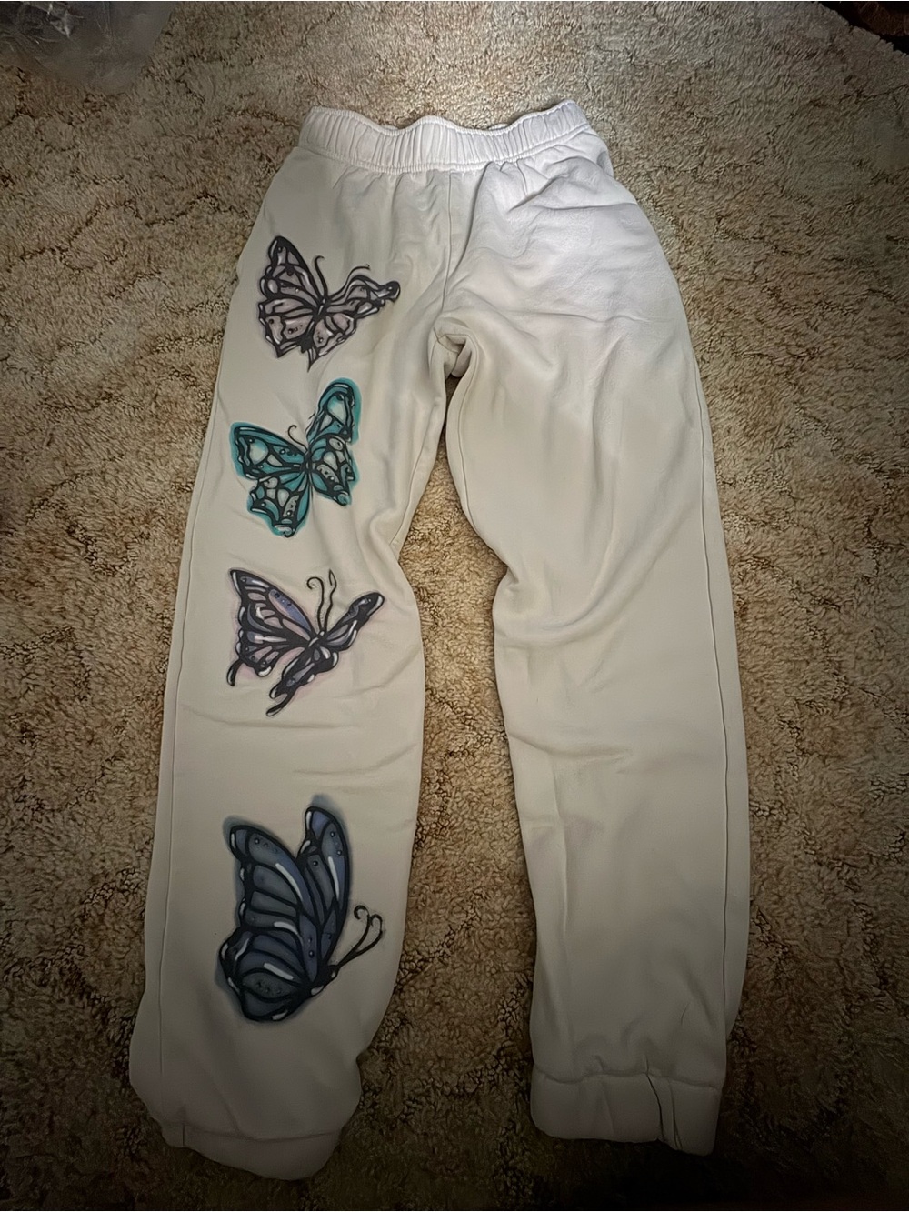 Tan Butterfly Print Sweatpants